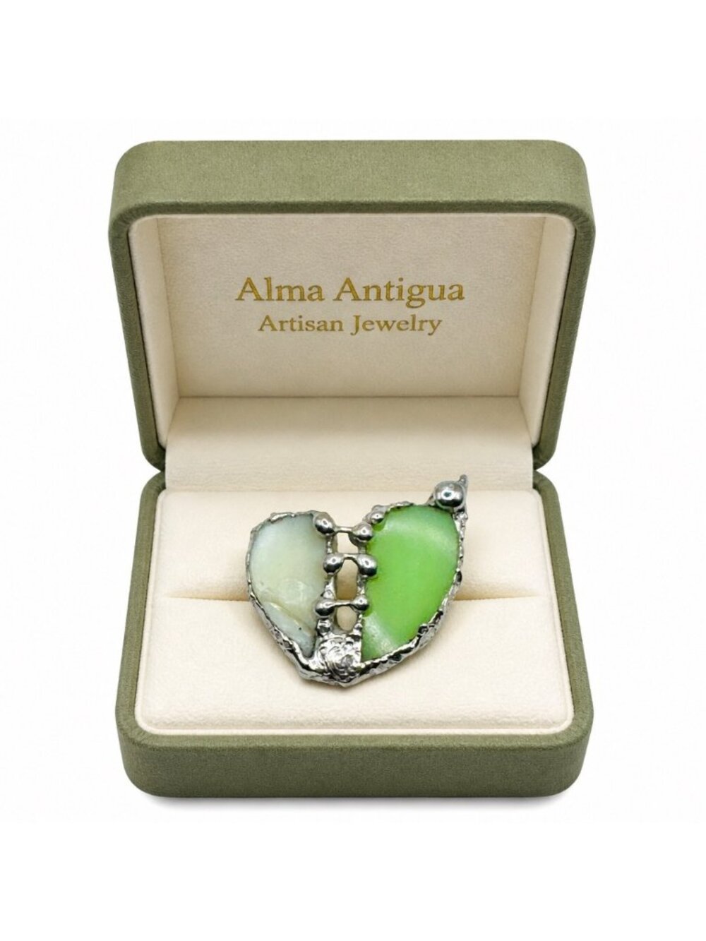 The Mended Heart — Vaseline Glass & Silver Pendant | Alma Antigua